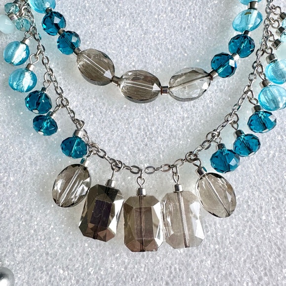 Glam teal blue and smoky quartz grey faceted necklaces. Wear both or separate! - Picture 1 of 9